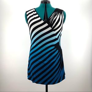 Point Zero Nicole Benisti Striped Ombre Sleeveless Top with Ruching, Large